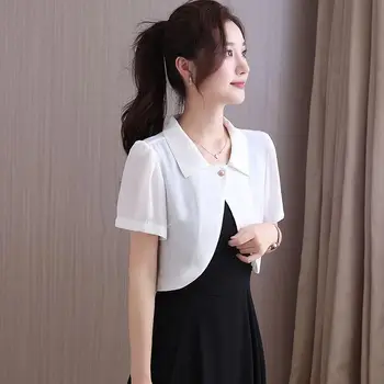 女士短袖網紗紐扣修身簡約純色復古新款中國風時尚透氣防曬速乾西裝外套 10 最佳銷售 短版西裝外套 - №7