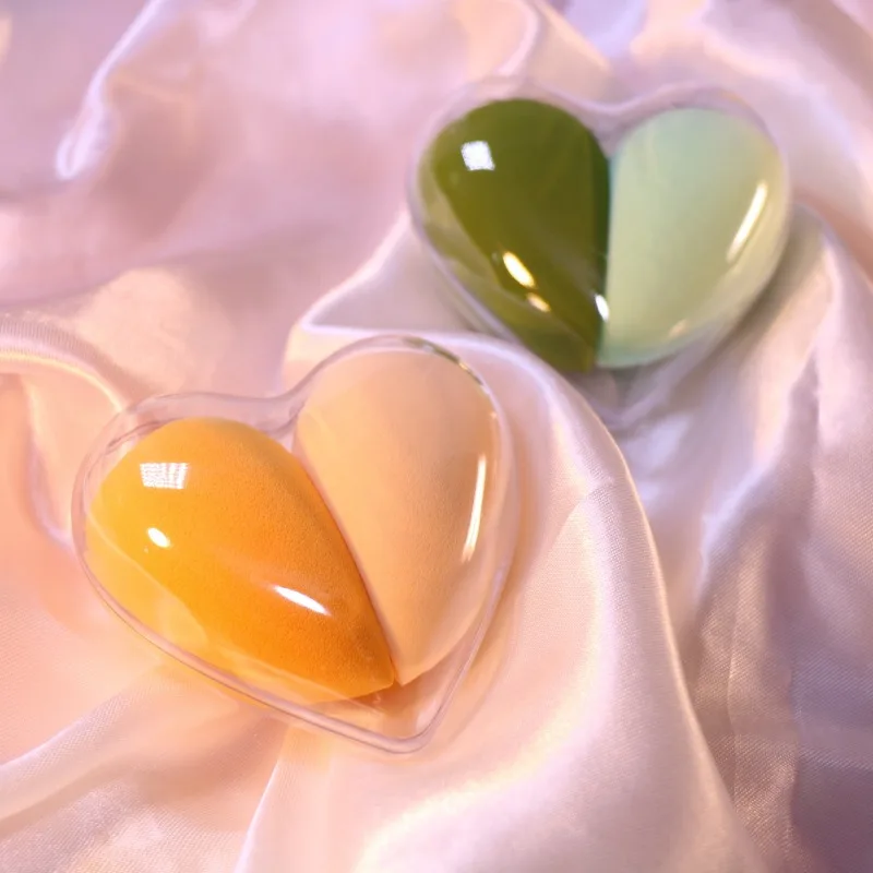 Heart‑Shaped Box Makeup Sponge Set, Soft Angled‑Cut Cosmetic Sponge, Non‑Absorbent Cosmetic Puff for Foundation Blending