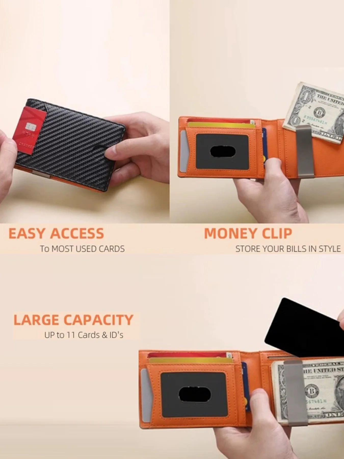 Тонкие кошельки с зажимом для денег для мужчин, держатель для карт с блокировкой RFID, минималистичный маленький кожаный двойной мужской кошелек с передним карманом