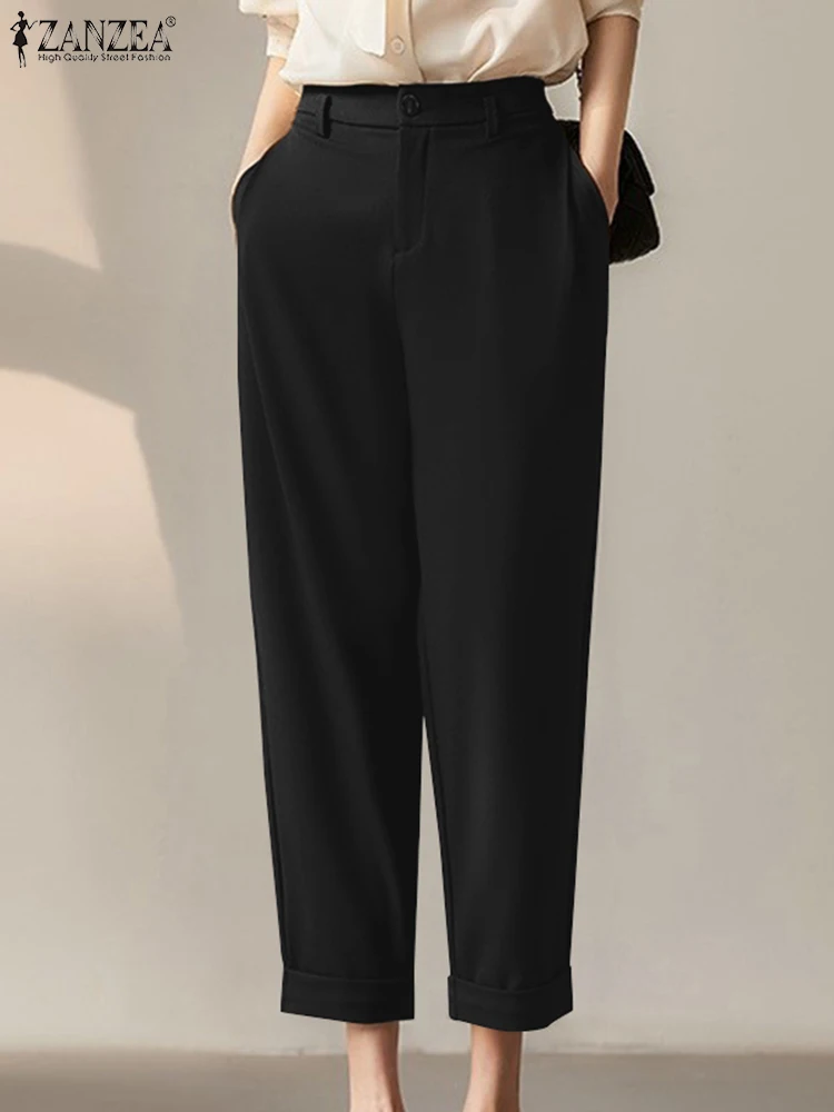 

2024 ZANZEA Summer Elegant OL Trousers Fashion Pants Woman Casual Solid Color Palazzo Oversized Vintage Ankle Length Pantalon