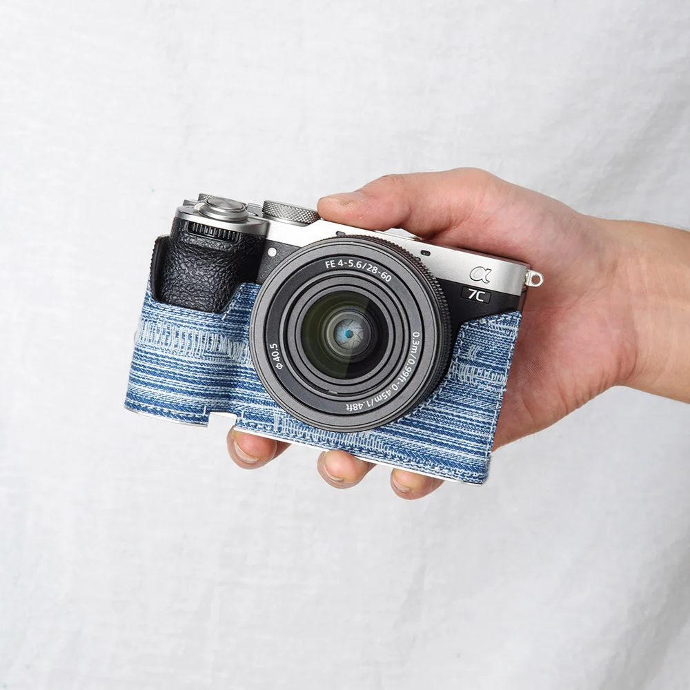 Alpha 7C II Handmade Camera Bag with Metal Base A7C2 Vintage Denim Material Bag For Sony A7CM2 Case ILCE-7CM2 Protective Case