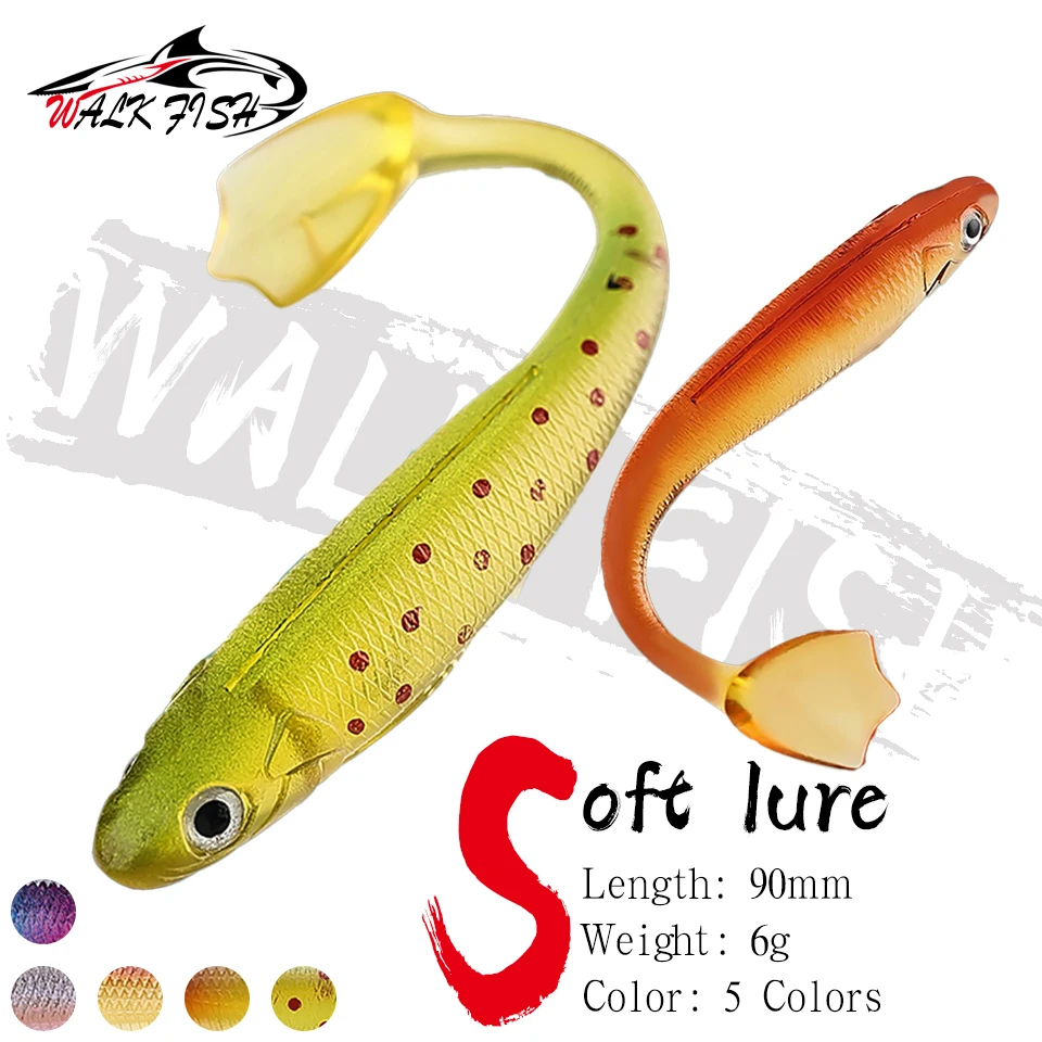 WALK FISH 7-teiliges Set 9cm/6g Weiche Effiziente Köder T-Schwanz Weichfisch Entenpfoten-Fisch PVC Weichköder Simulationsköder Luya Kunstköder Meeresangeln