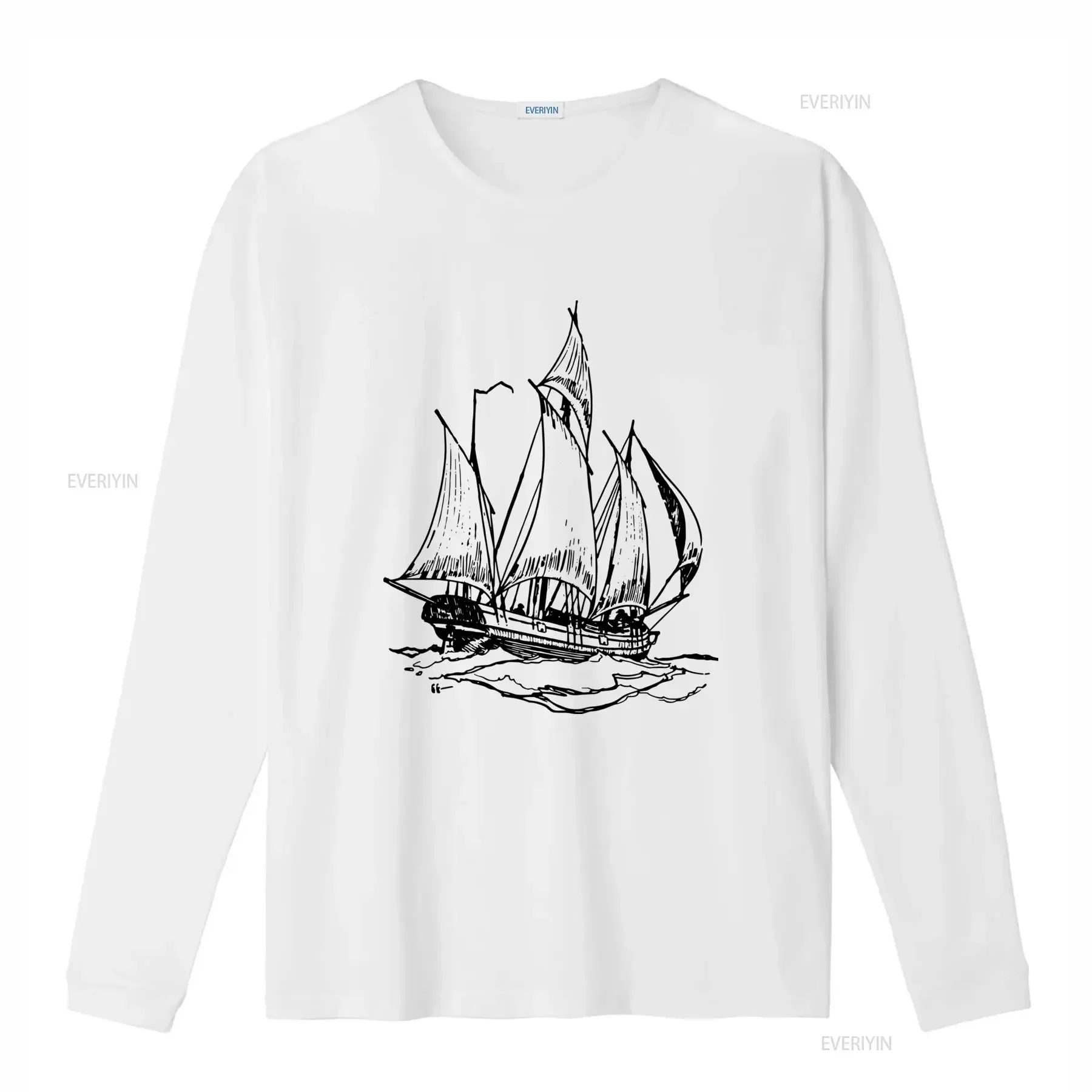 Classic Vintage Schooner Boat Print Sailing Ship T Shirt for Nautical Yachting Sailor Seaman vintage Washed Versatile fashion