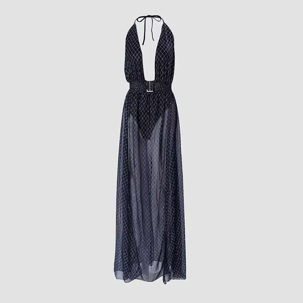 Vestido completo feminino vestidos de festa divisão pura halter pescoço sem mangas rendas até verão maxi vestido 2025 feminino sexy vestidos de impressão