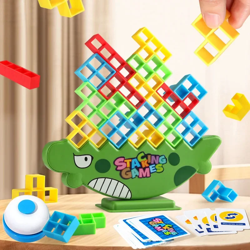 Cartoon Stacking Blocks Balance Tower Competition Game Building Block Puzzle Board Brick Montessori Educational Toy for Children