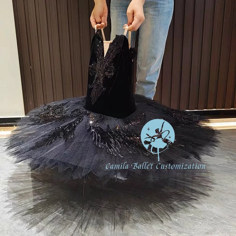 Simple new black swan silver fairy ballet TUTU competition performance skirt tailored for adults and children
