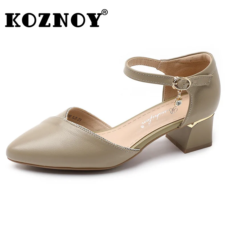 Koznoy 4cm Wedge Sandals Pint Toe Natural Genuine Leather Platform Wedge Comfy Fashion Loafer Summer Buckle Women Ladies Shoes