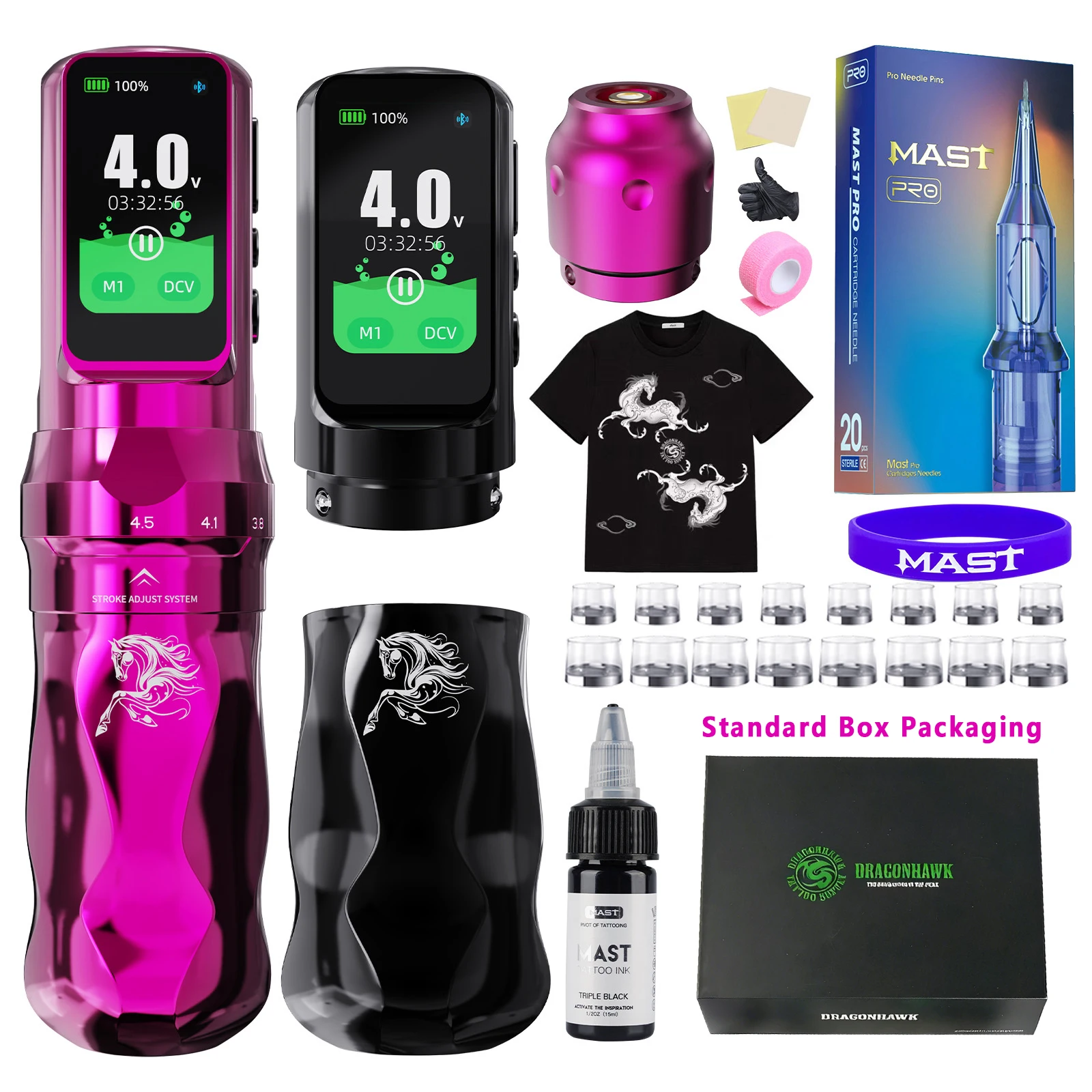 Dragonhawk Fold Pro Tattoo Machine Pen Jaar van het Paard 7 Slagen Motor Mcore-C4 Laag Geluid Stabiel en Duurzaam voor Professionele Tatoeëerders