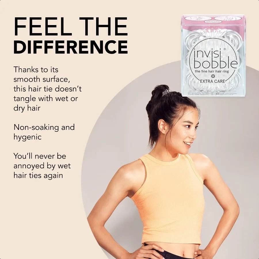 インビジボブル エクストラケア トラセル スパイラルヘアタイ 3個パック クリスタルクリア 強力な伸縮性グリップ コイルヘアアクセサリー 女性用 ノーキン