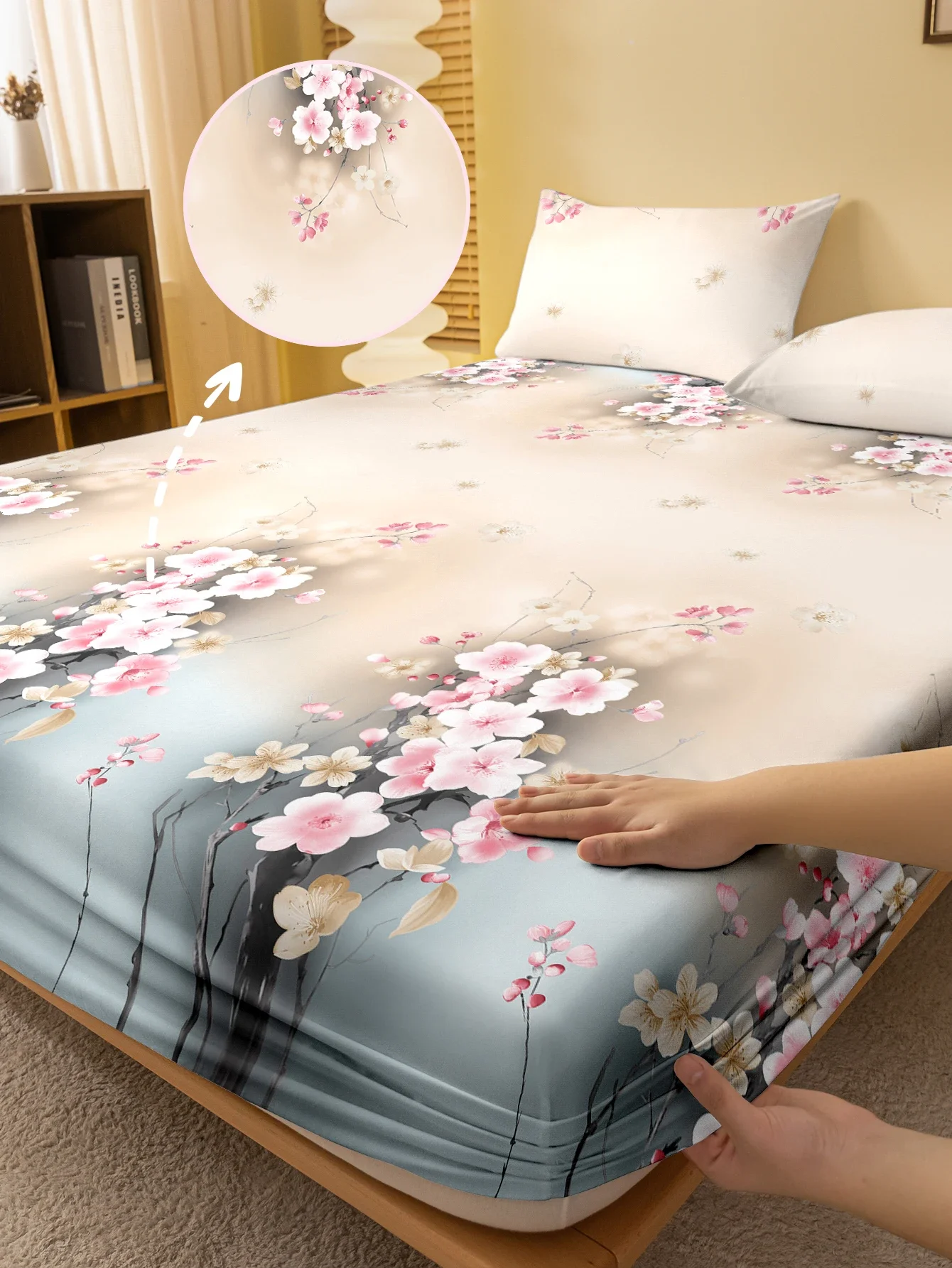 1 Sábana bajera mate con estampado de flores y plantas, funda de cama estampada para dormitorio, ropa de cama (excluyendo fundas de almohada)