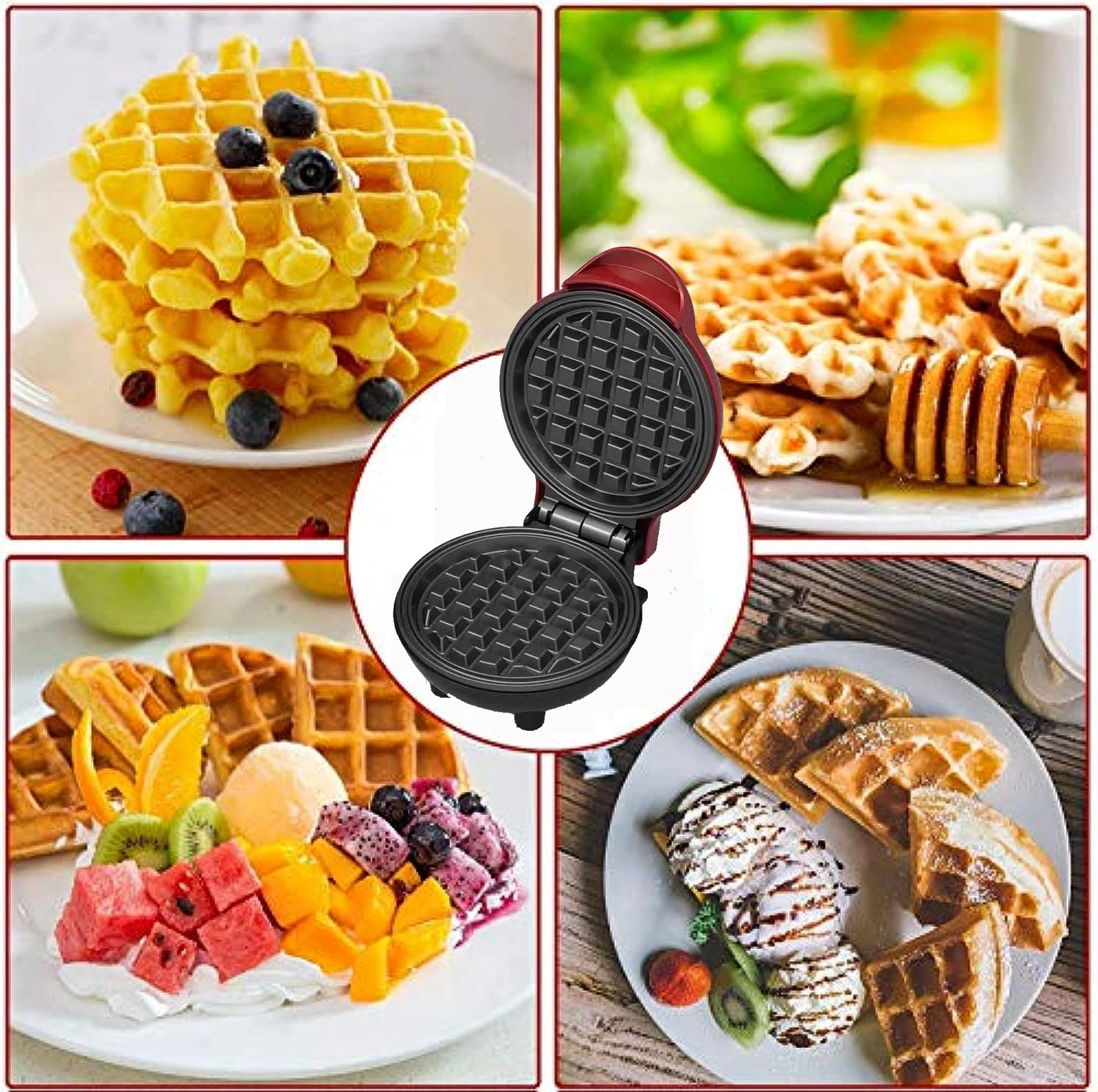 Mini Paninis Waffle Maker Easy Clean Non-Stick Coated Plates Automatic temperature Household Electric Waffle Breakfast Machine