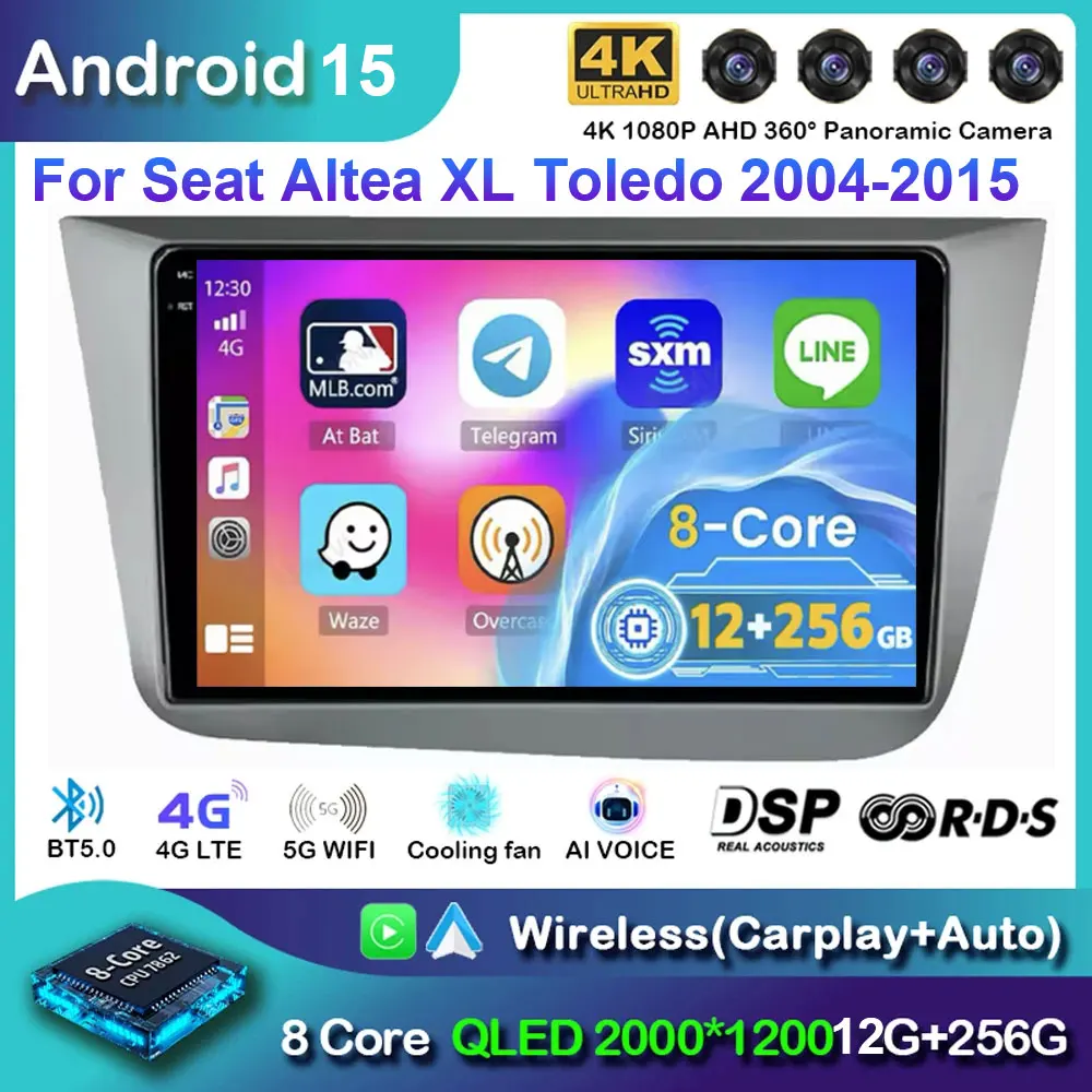 

Android 15 Car radio Autoradio For Seat Altea XL Toledo 2004-2015 Multimedia Player GPS Navigation Wireless Carplay Auto WIFI BT