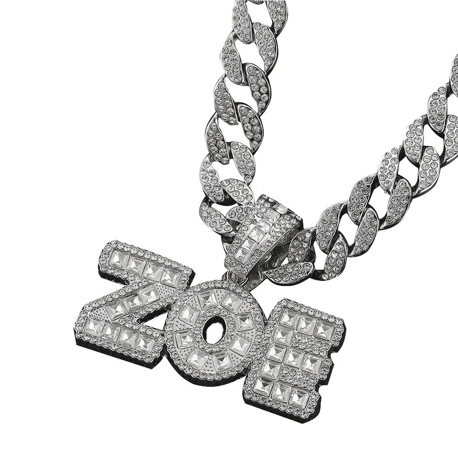 DIY accessories Hip Hop Men's Square Rock Sugar Diamond Letter ZOE Pendant, Niche Personality Full Diamond Hip Hop Cuban Necklac