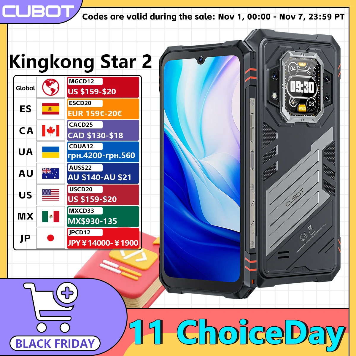 Cubot KingKong Star 2, Ultra-Slim Rugged Smartphone 5G, 4nm MTK D8200, 24GB RAM(12+12GB)+256GB ROM,6.72-inch 144Hz Large Display