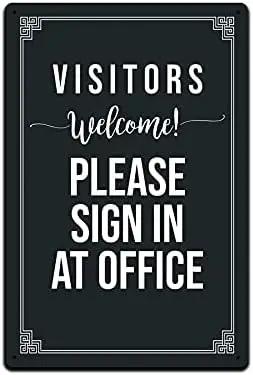 JP's Parcels Tin Signs Home Wall Decor - Metal Sign 12 x 8 in. Visitors Welcome Please Sign in at Office