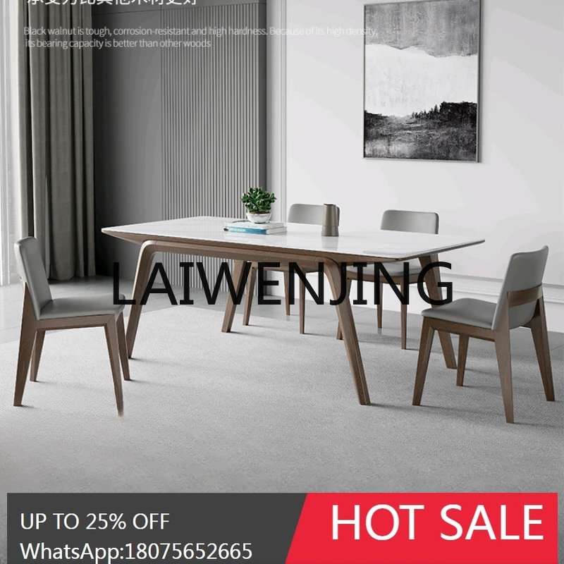 RWJ Solid Wood Stone Plate Imported Leg Rectangular Bright White Stone Plate Dining Table and Chair