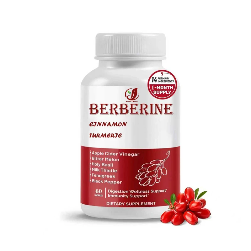 Berberine 14 in 1 supplement contains Ceylon cinnamon, apple cider vinegar, turmeric, bitter gourd, and milk thistle