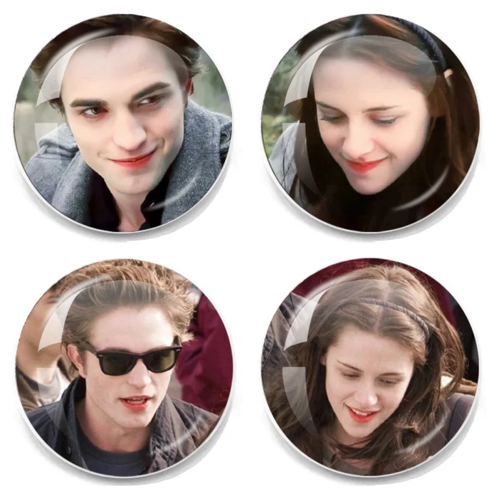 Twilight Classic Movie Glass Metal Brooch Movie Character Bella Edward Pins Badge Backpack Clothes Lapel Pin Jewelry Accessories