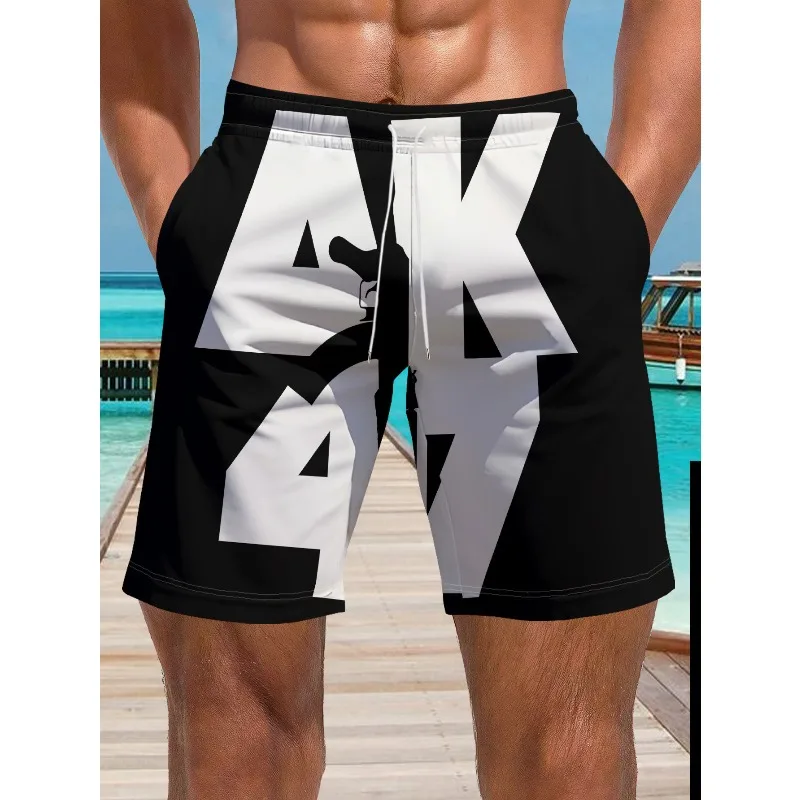 

New Men's Beach Vacation Shorts for 2026, Featuring AK47 Silhouette - Quick Drying, Drawstring Waistband, Perfect Choice