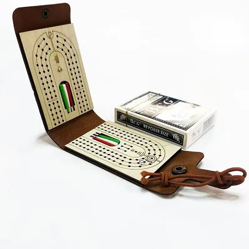 Personalized Card Storage Holster Board Cribbage Board Dozen Games Play Anywhere Premium Leather Sleek Design Pegs Camping Game