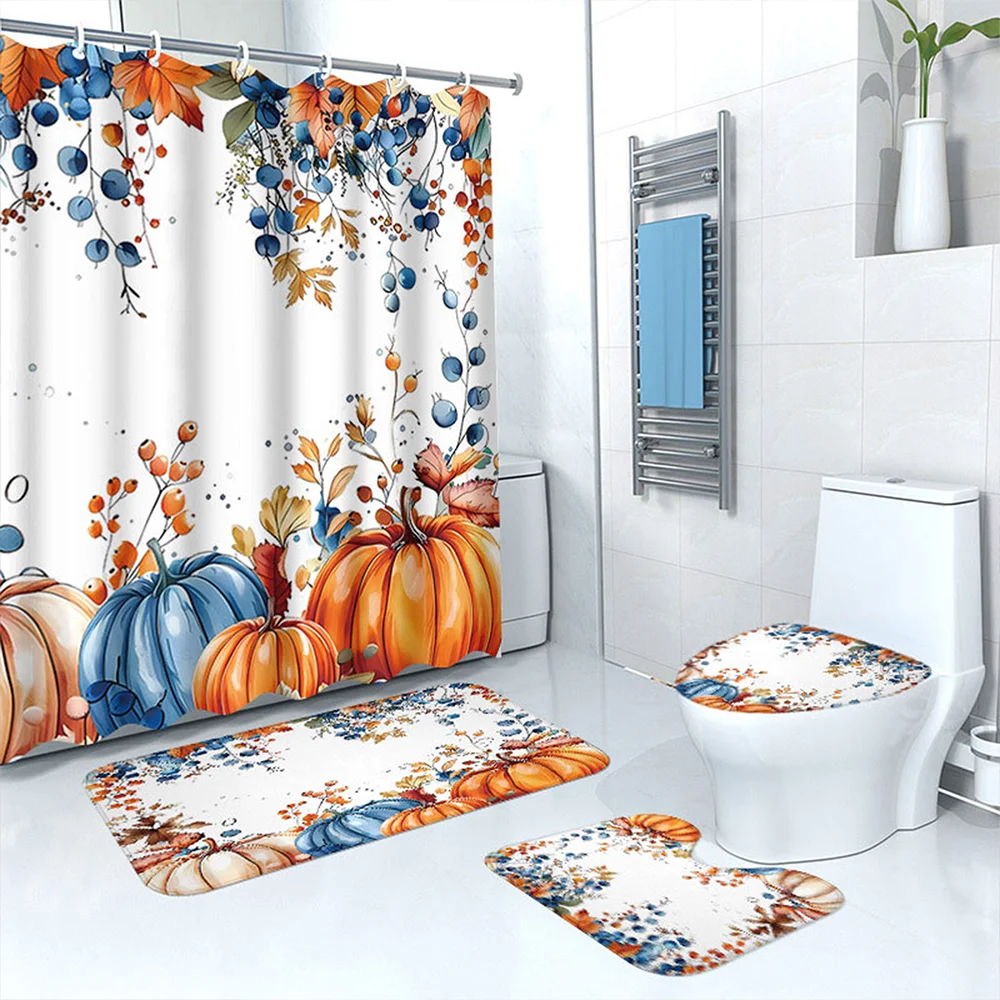 

Набор занавесок для душа, включая коврики, коврики, крючки, декор для ванной комнаты, День благодарения, 4 предмета