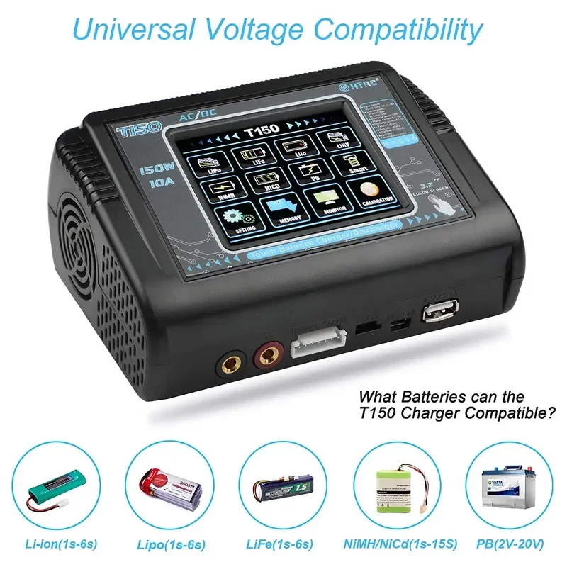 HTRC LiPo Charger T150 AC/DC 150W 10A Touch Screen RC Balance Charger Discharger for LiPo LiHV LiFe Lilon NiCd NiMh Pb