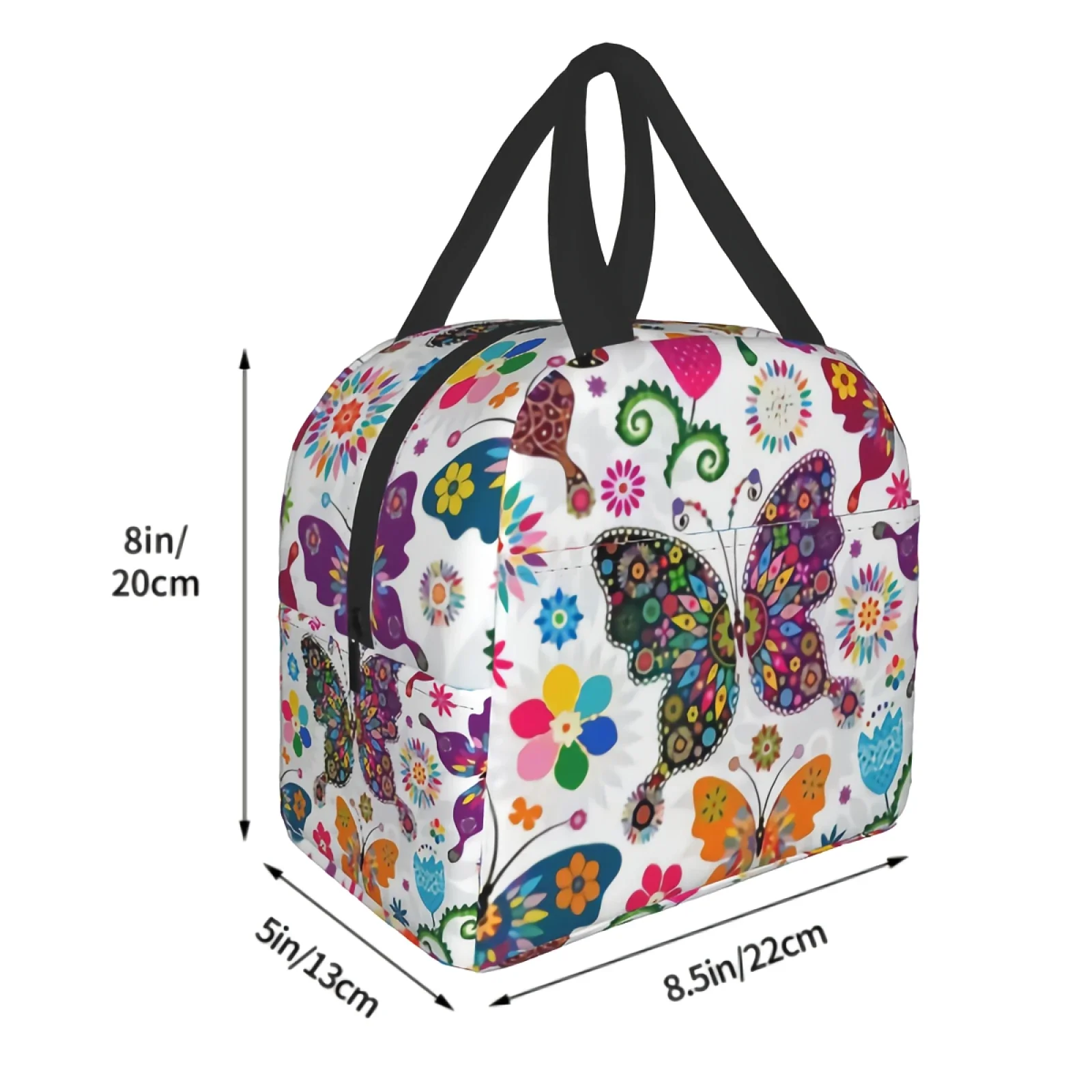 Colorful Butterflies And Flowers Kids Lunch box Insulated Soft Bag Cooler Back to School Thermal Meal Tote Kit for Girls Boys