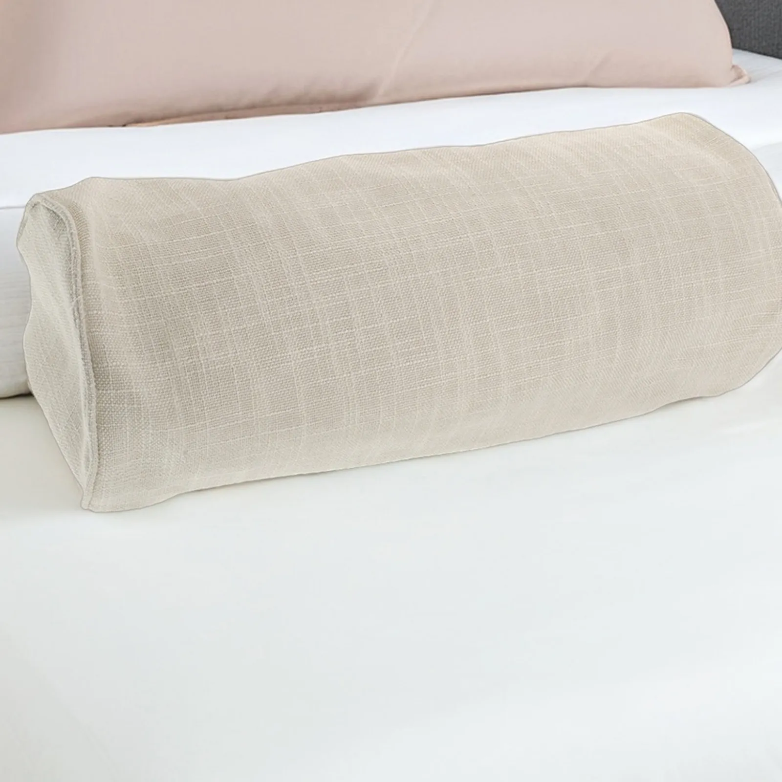 Cylinder Neck Pillow Case Beige 24x6 Inch Lumbar Round Pillow Cover Ergonomic Travel Neck Cushion Cotton Linen Cover