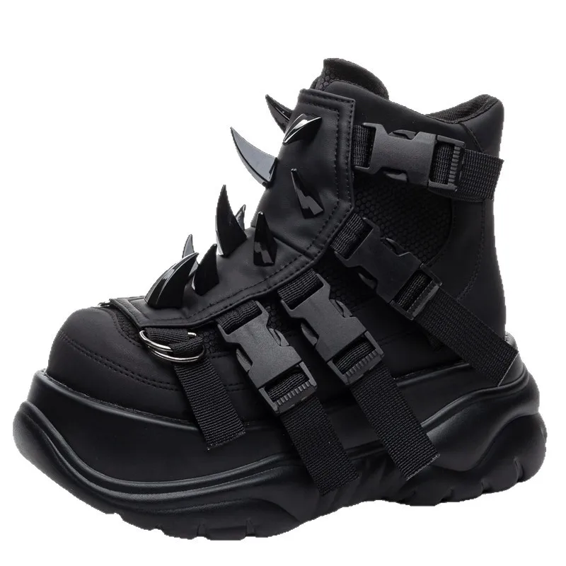 2025 New Women Genuine Leather Punk Muffin Platform Sports Retro Rivet Heavy Metal Short Boots