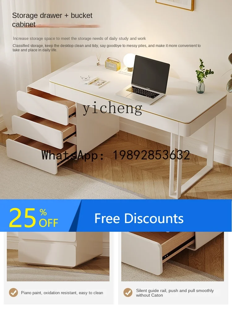 Cream Style Stone Plate Desk Modern Student Household Study Table Commercial Office Computer Desk