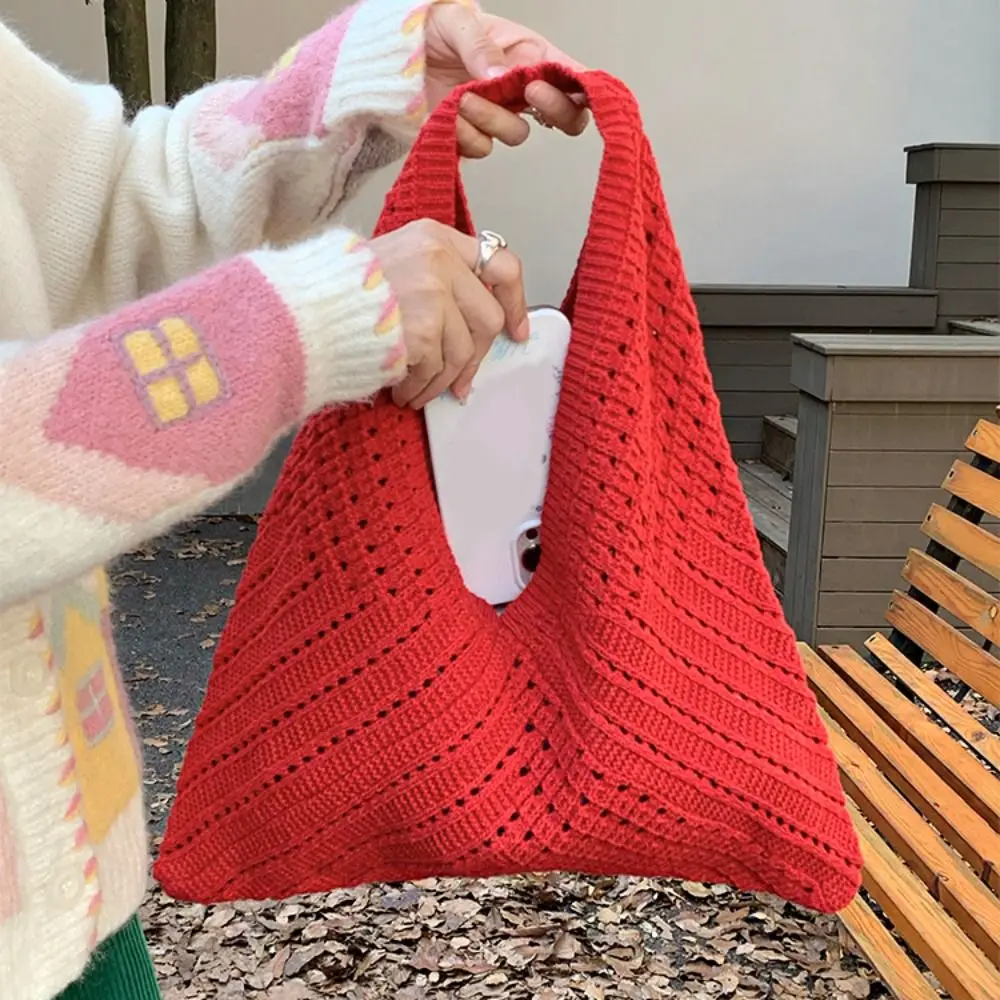 Casual Bohemian Hollowed Out Knitted Bag Storage Bag Handbag Weave Bag Fashion Large Capacity Beach Shoulder Bag Shopping