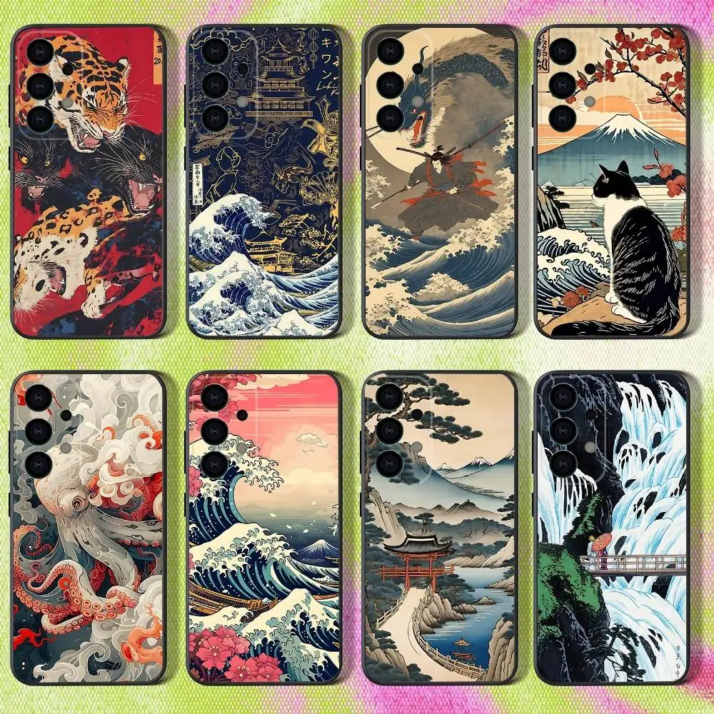 

Phone Case For Samsung S25,S24,S21,S22,S23,S30,Ultra,S20,Plus,Fe,Lite,Note,10,9,Japan Style Ukiyo-e 5G Black Cover