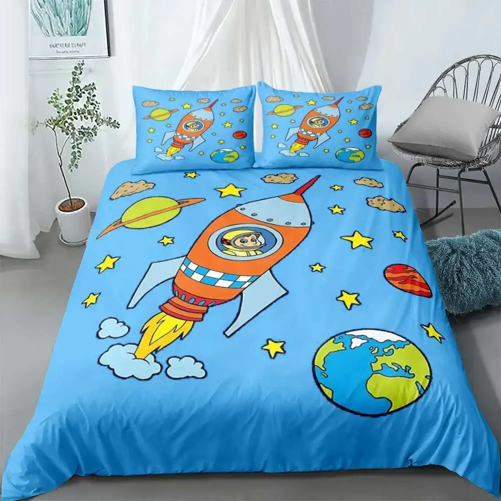 Space Rocket Duvet Cover King Queen Double Full Twin Single Size Bed En Set