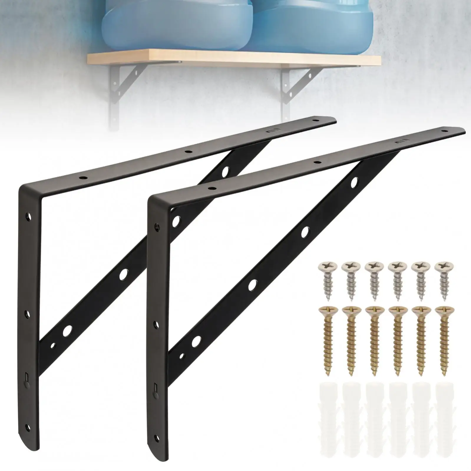 

1 Pair of 14inch 90degree Bracket L Shape Iron Material Black Shelf Bracket for Wall Mounted Bench Table Shelf Bracket