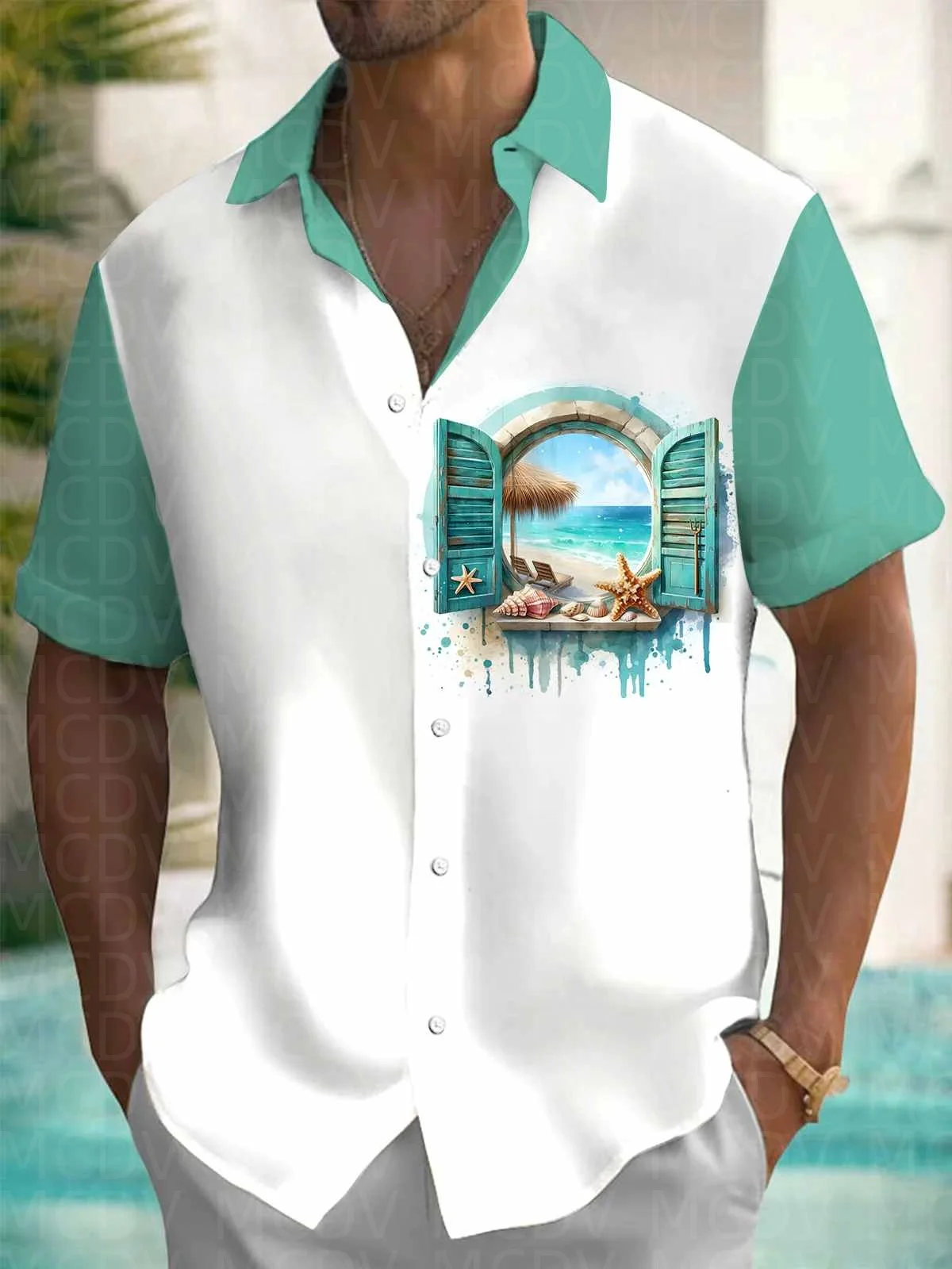 Cherry Blossoms Pattern Men's Hawaiian Shirt Stretch Easy Care Camp Shirt Big Tall