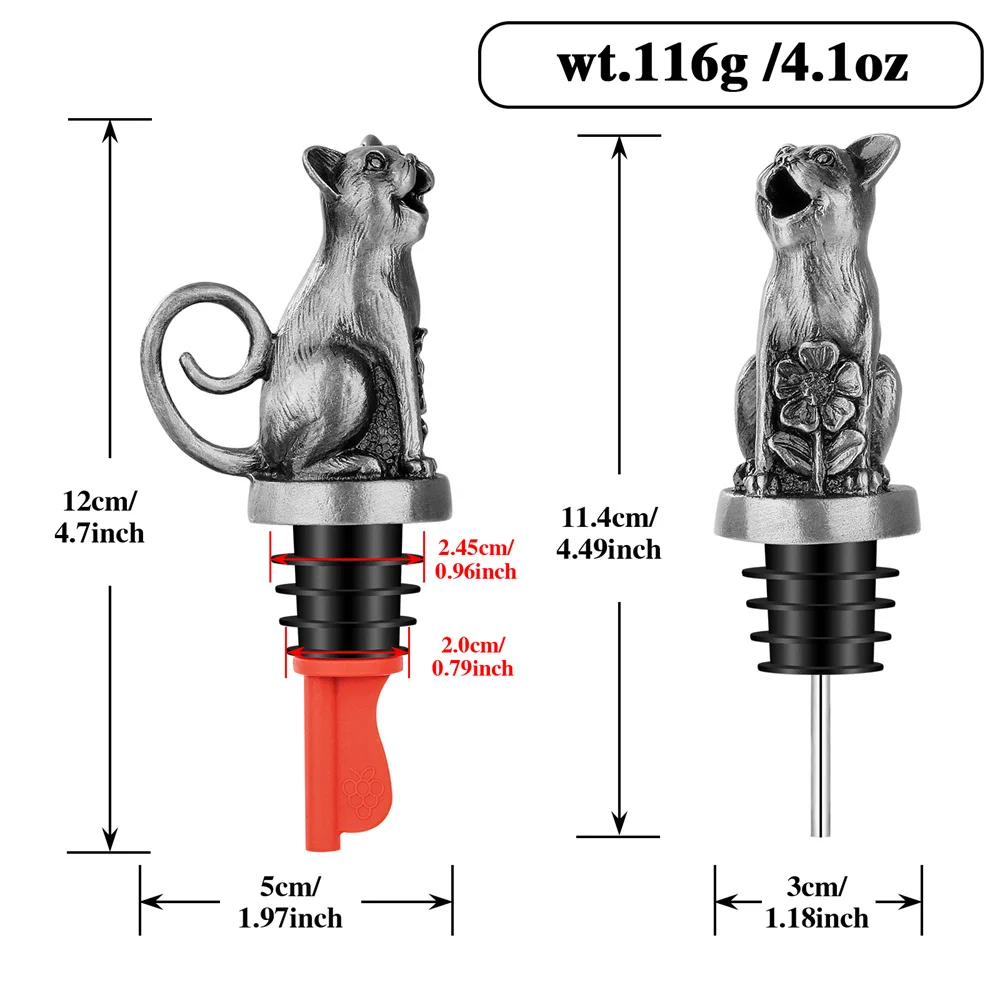 Lovely Metal Cat 2-in-1 Wine Pourer Mouth with Red Stopper Champagne Seal Cover Bar Accessories Wine Gift