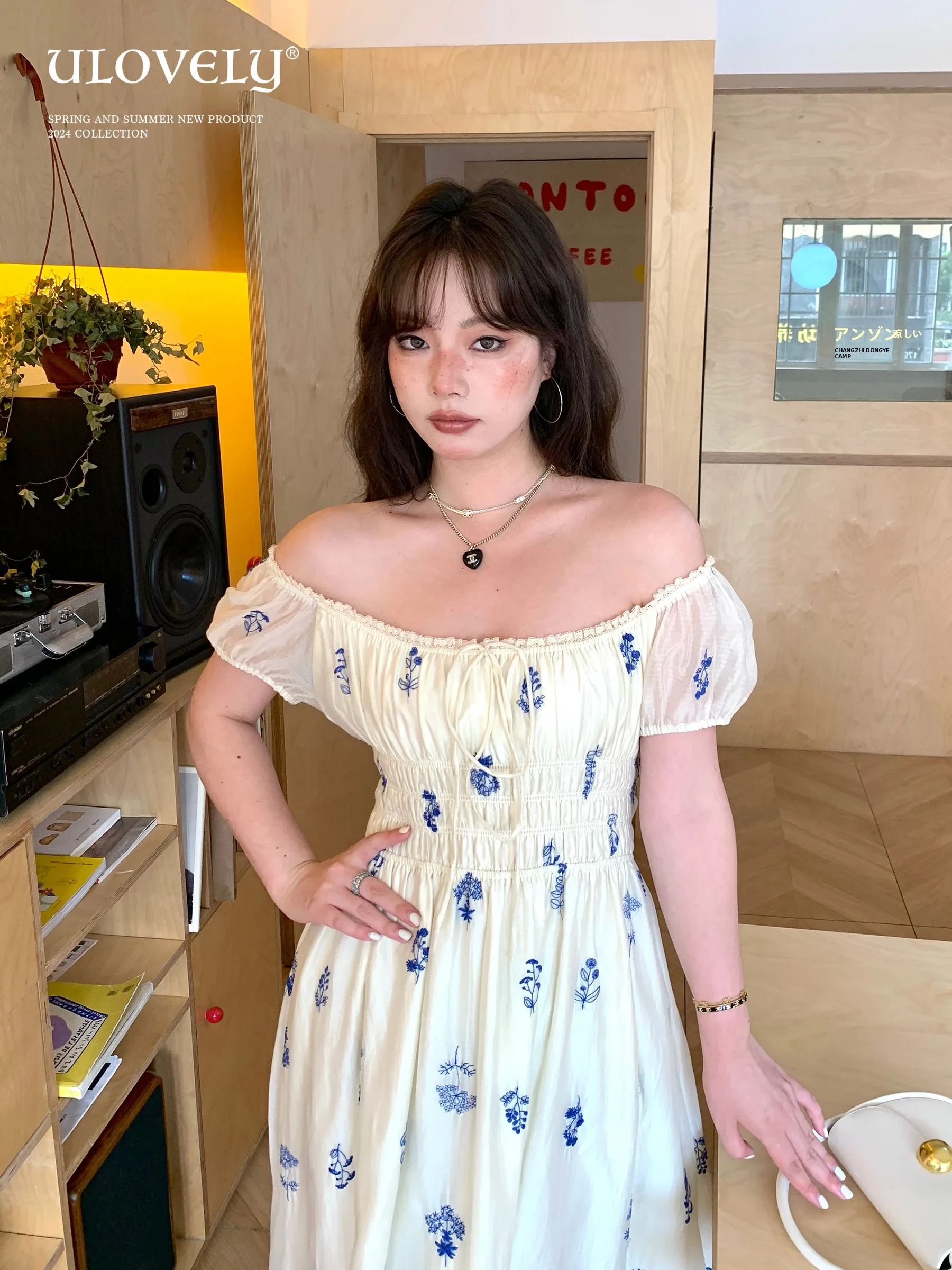 

Элегантное платье Ulovely больших размеров с цветочным принтом, пышными рукавами и завышенной талией, прямого кроя, для полных женщин