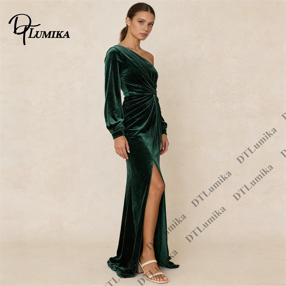 DTLumika Customized Velvet Formal Dress for Women 2026 One Shoulder Sheath Long Evening Dresses Women's Semi-Formal Gown