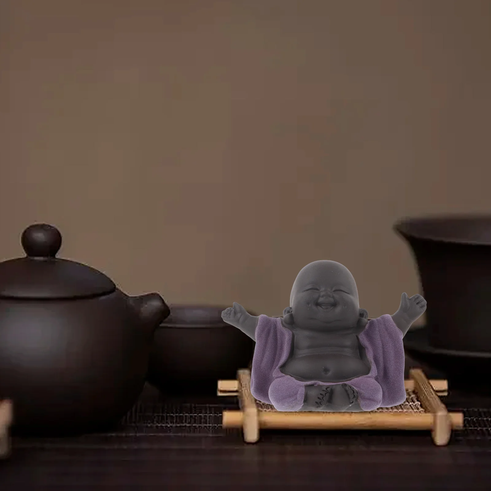 

Purple Sands Mini Buddha Statue Cute Tiny Tea Pet Decoration Desktop Ornament Creative Buddha Adornment for Home Office