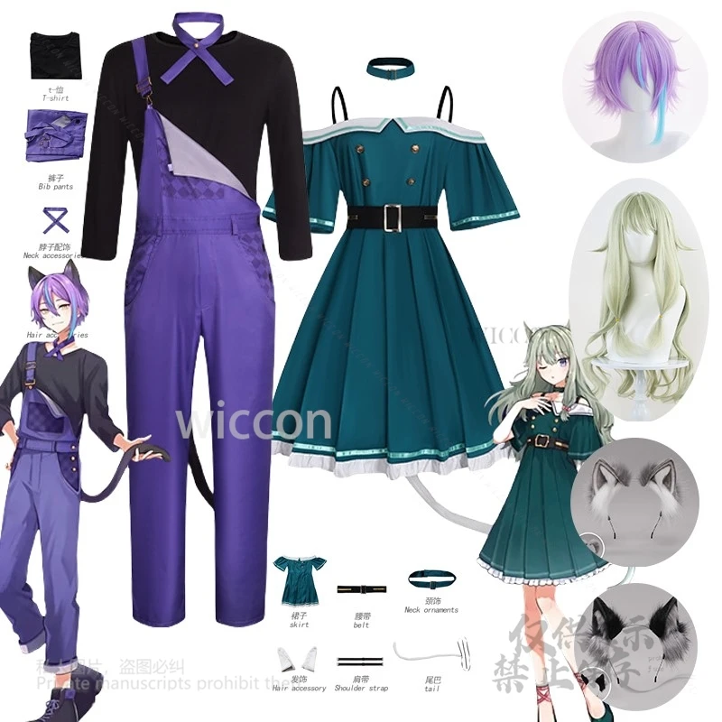 Аниме-игровой проект Косплей Sekai PJSK ‌ Костюм Кусанаги Нене Руи с ушками, платье Нене, парик для Хэллоуина, полный комплект, реквизит по индивидуальному заказу