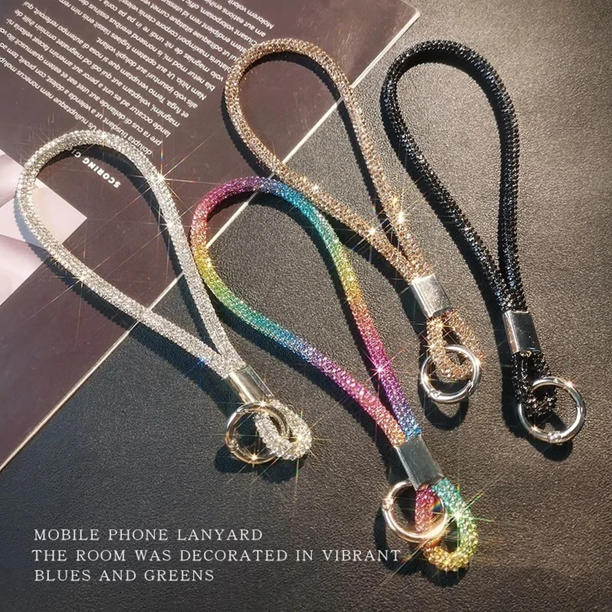 

Glitter Full Diamond Cell Phone Charm Lanyard Bling Crystal Wrist Strap Anti-lost Short Hand Strap for Universal Phone Accessory