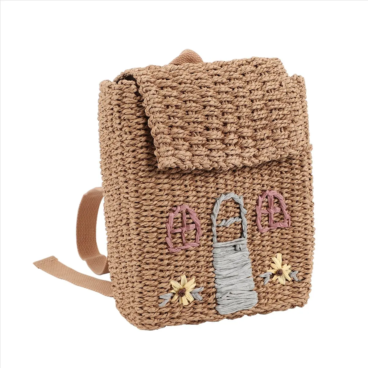 ABQR strogeweven tas met dubbele schouder Kinderrugzak Strogeweven tas Studentenschooltas met handdragende geweven rugzak