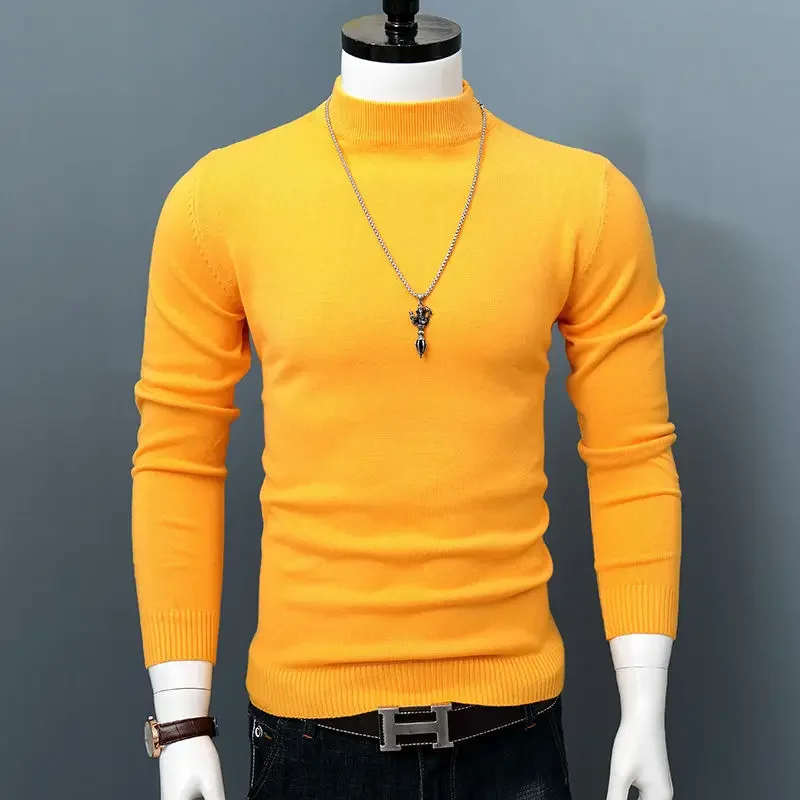

2023 Autumn Winter Casual Men Solid Turtleneck Long Sleeve Knitted Slim Sweater Men's Sweaters Pullover Men Knitwear Tops