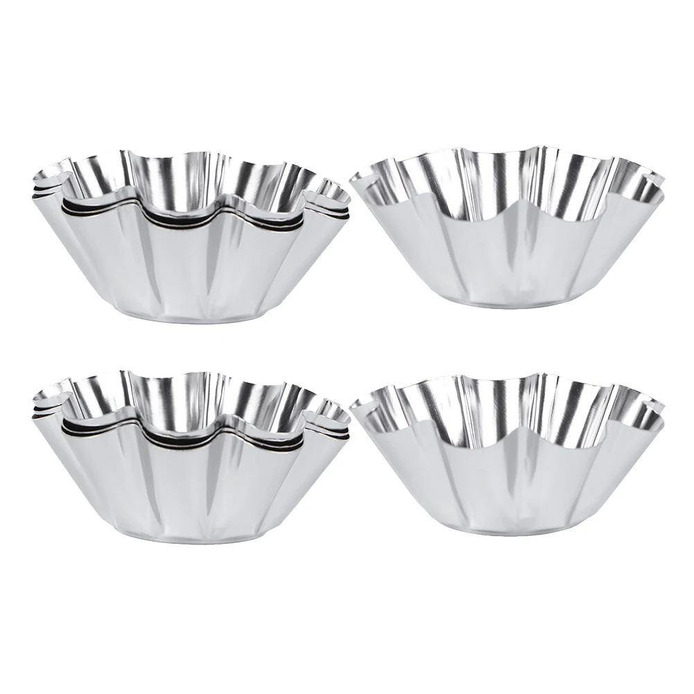 

8 Pcs Cake Tart Mold Egg Pan Stainless Steel Baking Pans Molds Tray Flower Shape Cups Plate Reusable Metal