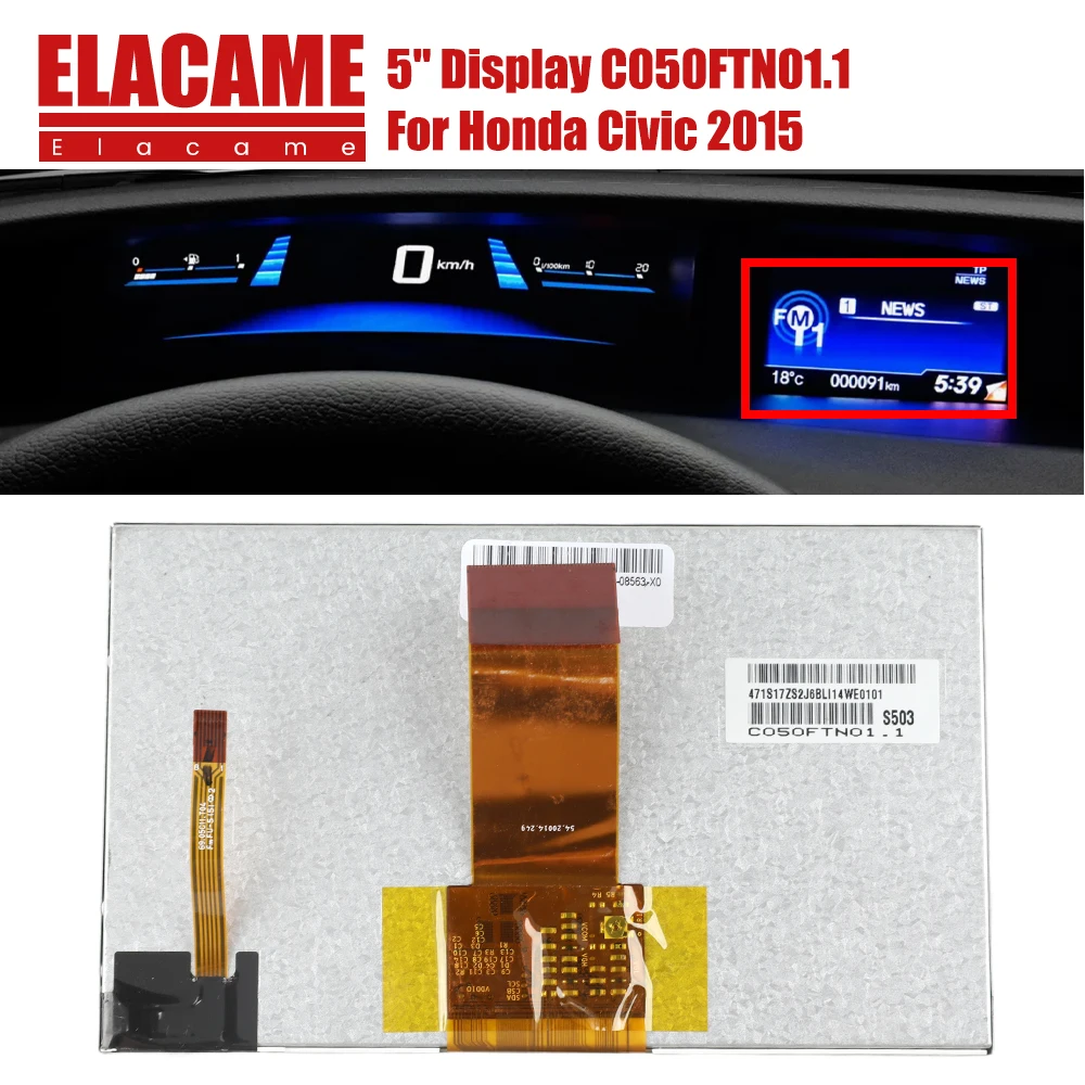 C050FTN01.1 5 inch LCD Screen Display Car Instrument Replacement Parts For Honda Civic 2015 LXR IMid 78260-TR0