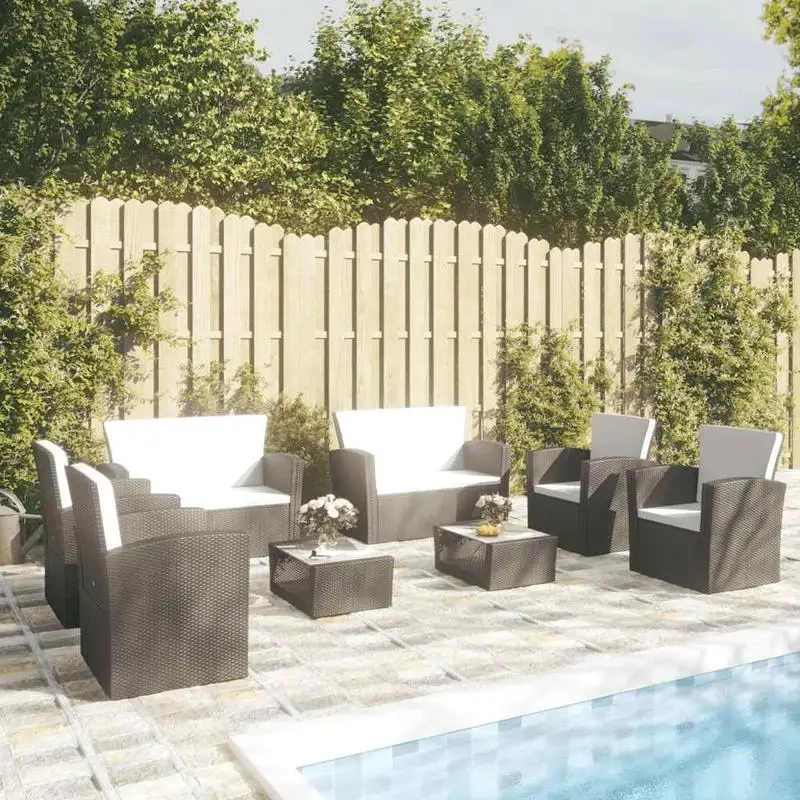 vidaXL Ensemble de meubles de jardin avec coussins en résine noire, 8 pièces, pour la détente en plein air dans la cour et le patio