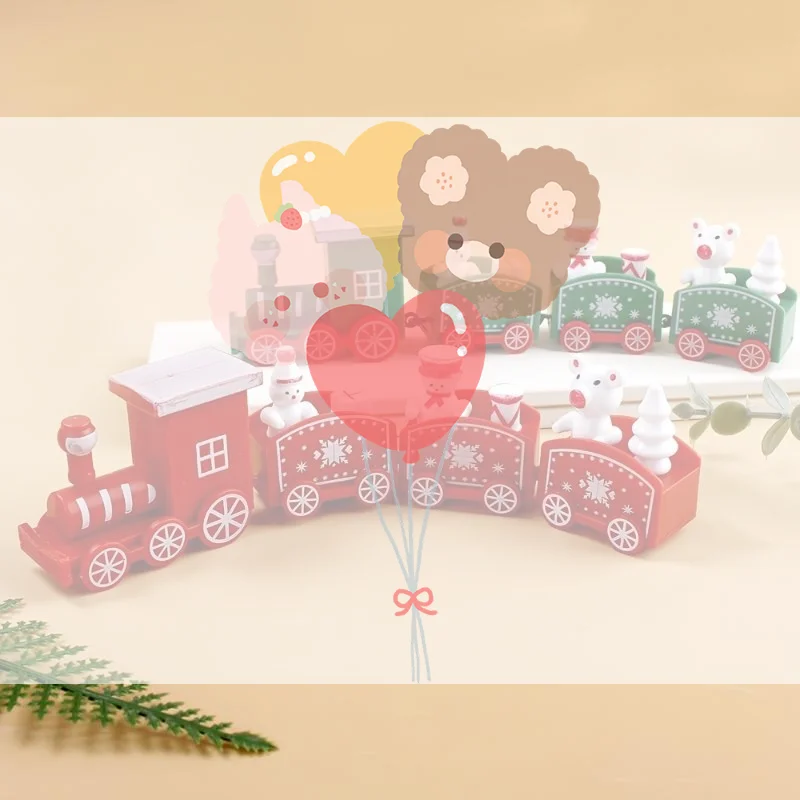 Christmas Mini Train With Snowman Bear Figurines Snowflake Patterns For Holiday Table Decor Xmas Gifts