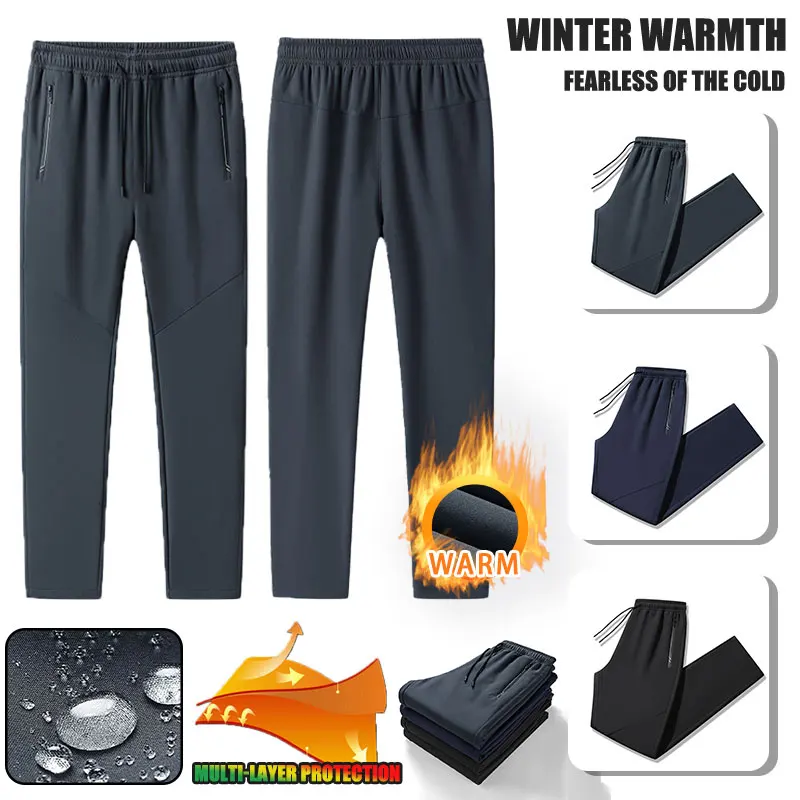 Men Winter Running Pant Windproof Cashmere Thicken Fleece Sweatpants Men's Hiking Pants Waterproof Cold-proof Warm Trousers