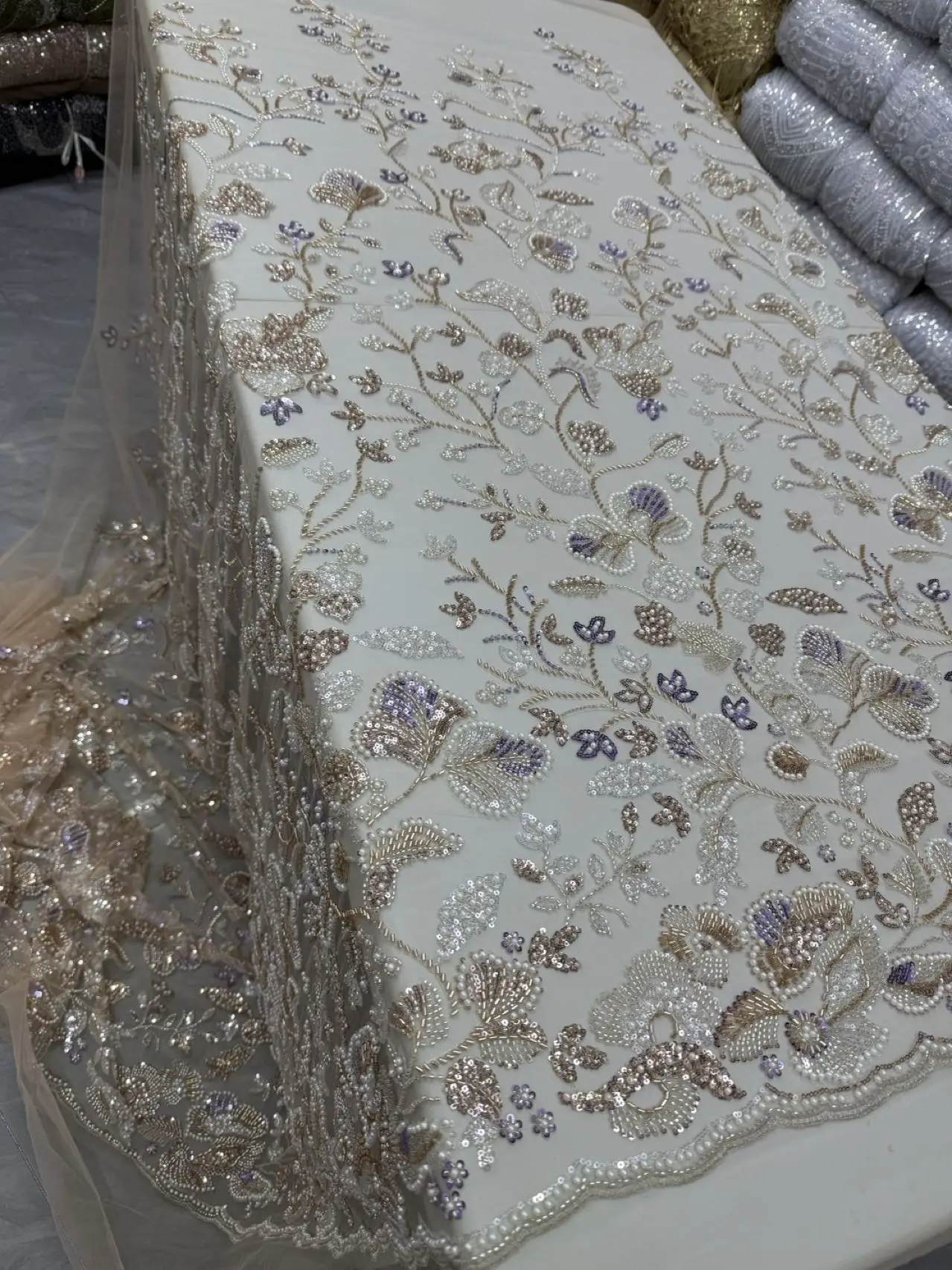 

African & French Lace Fabric Per Meter,5Yard Pink Mesh Tulle Fabrics With Sequin & Beaded, Suitable For Wedding Dresses Design