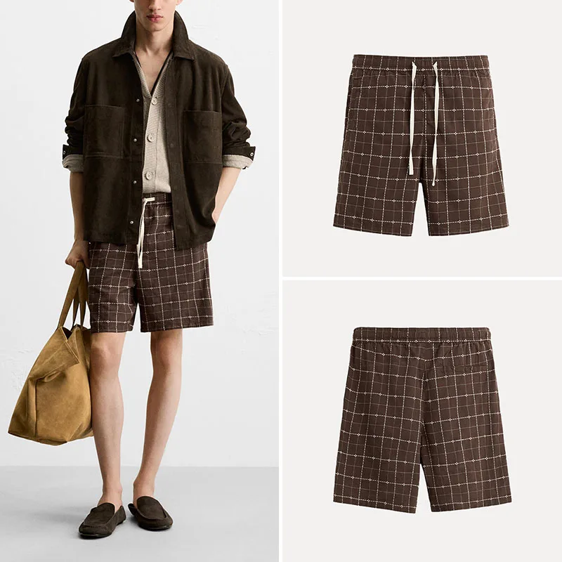 

Colored Casual Plaid Embroidery Men's orts Summer 2025 Loose Fit Straight Leg Youthful Vitali Sle Z Brand